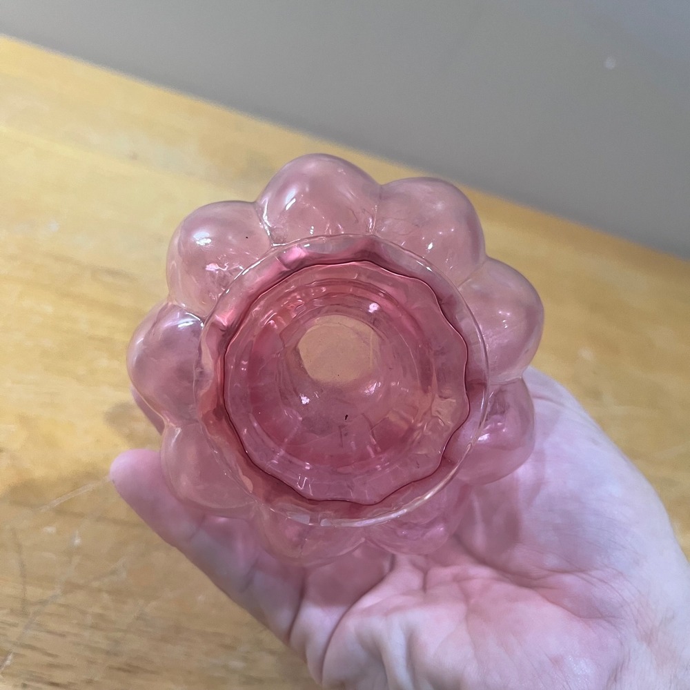 Vtg Fenton Pink Glass Melon Bud Vase Ruffled Rim Art Glass Mid Century 5.5" - Picture 5 of 7